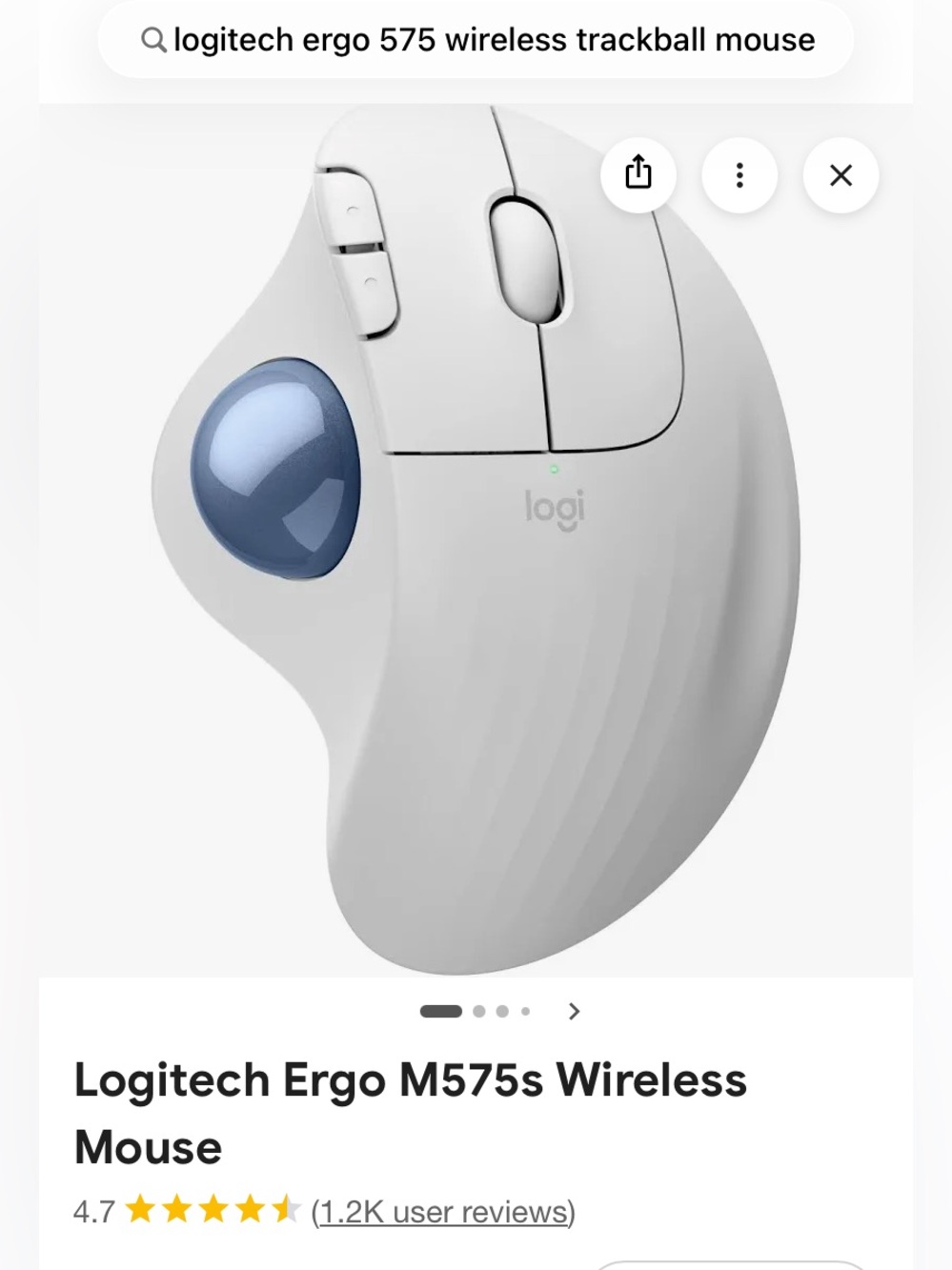 Logitech White Ergonomic Wireless Trackball Mouse with Blue Ball